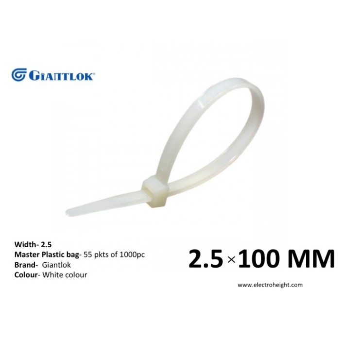 100mm*2.5mm White Cable Tie Giantlok 1000pcs