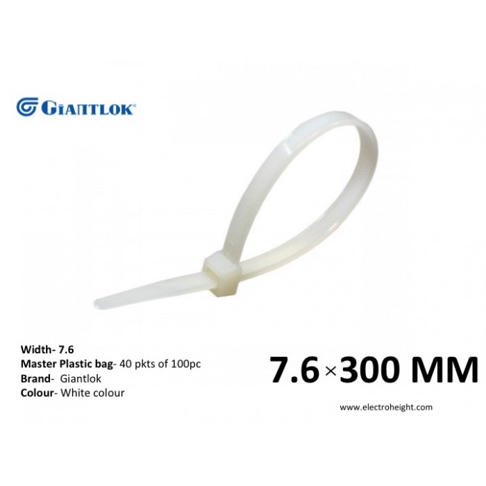 300mm*7.6mm White Cable Tie Giantlok 100pcs