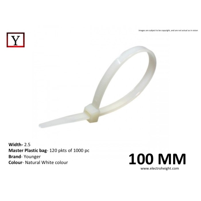100mm*2.5mm White Cable Tie Younger 1000pcs