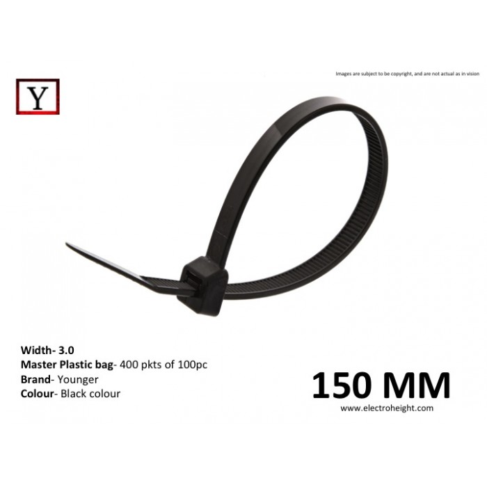 150mm*3.0mm Black Cable Tie Younger 100pcs