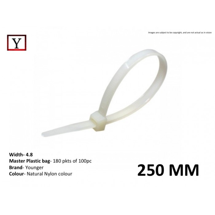 250mm*4.8mm White Cable Tie Younger 100pcs