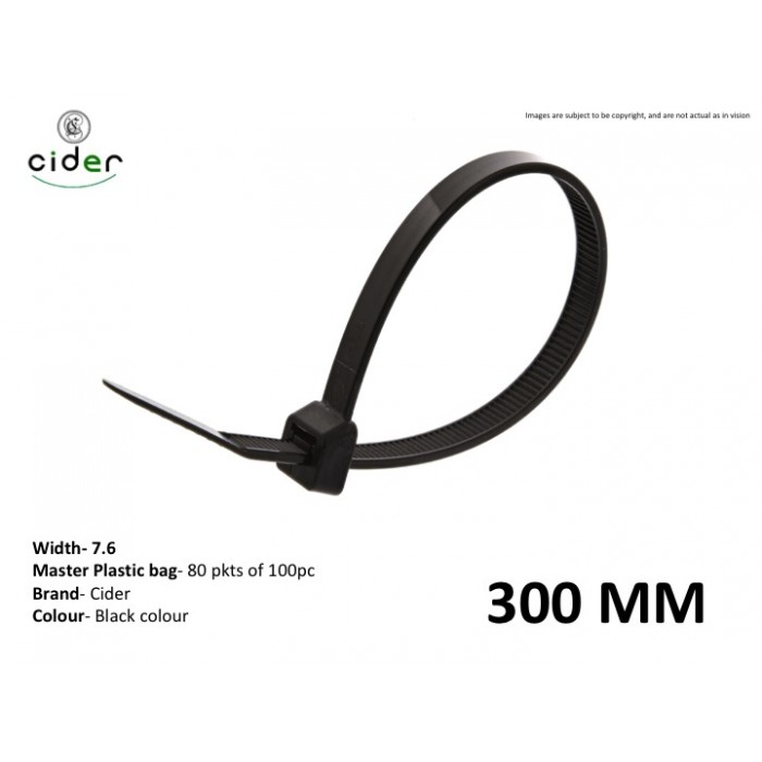 300mm*7.6mm Black Cable Tie Younger 100pcs