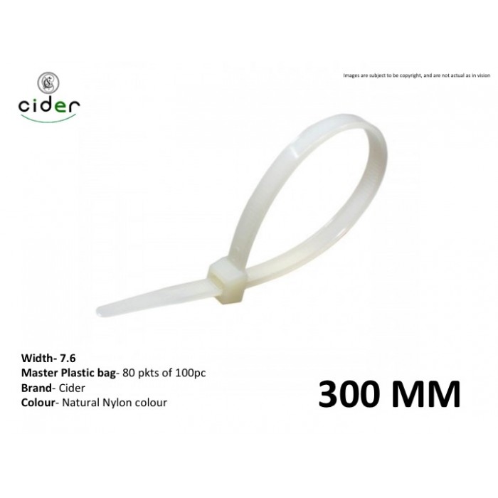 300mm*7.6mm White Cable Tie Younger 100pcs