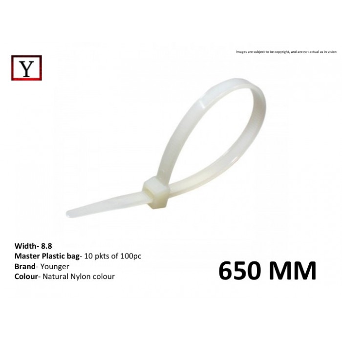 650mm*9.0mm White Cable Tie Younger 100pcs