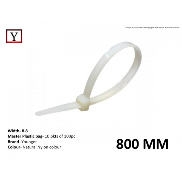 800mm*9.0mm White Cable Tie Younger 100pcs