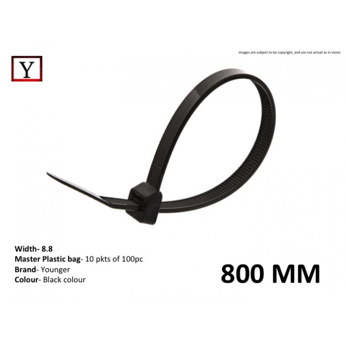800mm*9.0mm Black Cable Tie Younger 100pcs