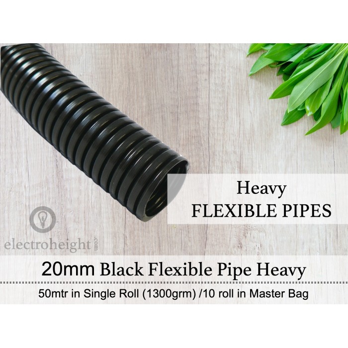 20mm Flexible Pipe Black Heavy 1300 grm