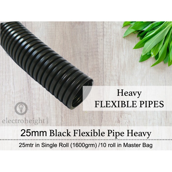 25mm Flexible Pipe Black Heavy 500 grm